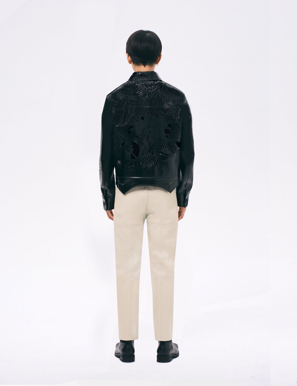 Xu Zhang Black Laser Cut Leather Jacket