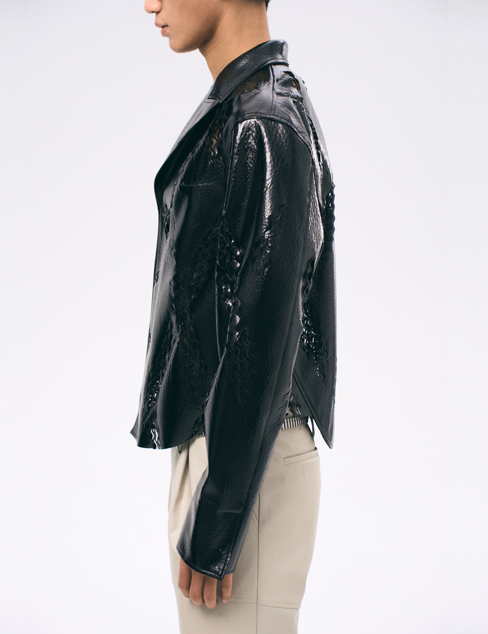 Xu Zhang Black Laser Cut Leather Jacket