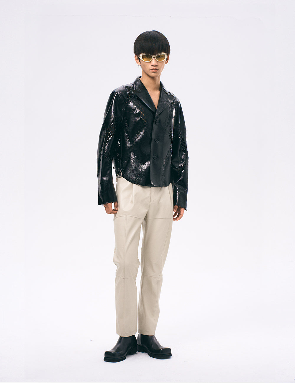 Xu Zhang Black Laser Cut Leather Jacket