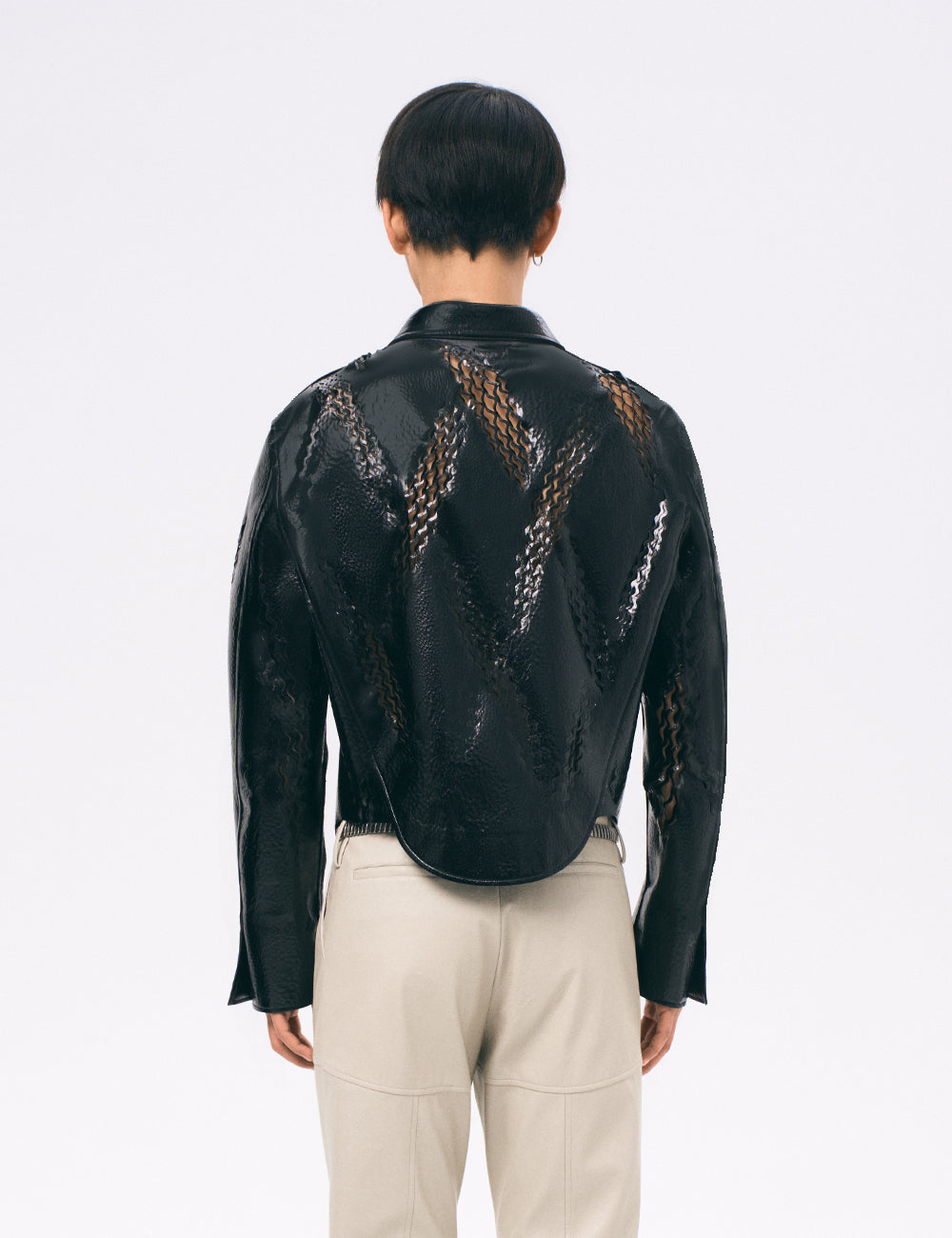 Xu Zhang Black Laser Cut Leather Jacket