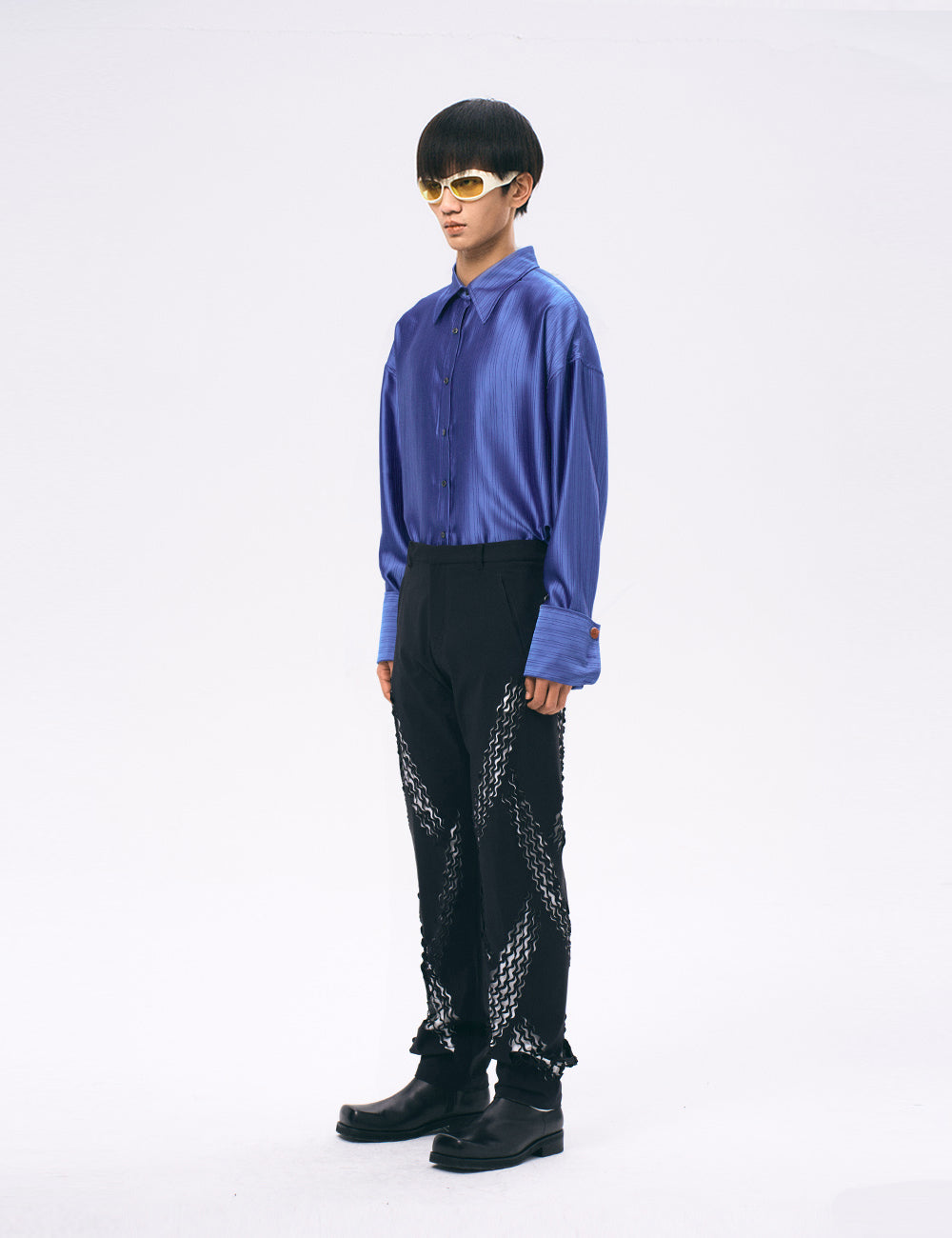 Xu Zhang Blue Stripe Shirt with Wax Cufflinks