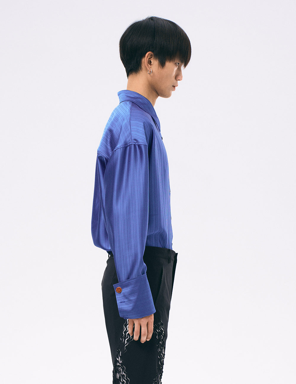 Xu Zhang Blue Stripe Shirt with Wax Cufflinks