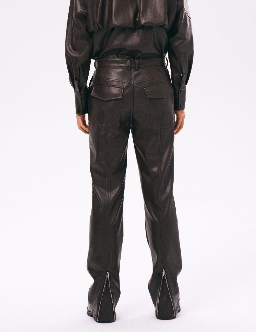 Xu Zhang Brown Vegan Leather Trousers