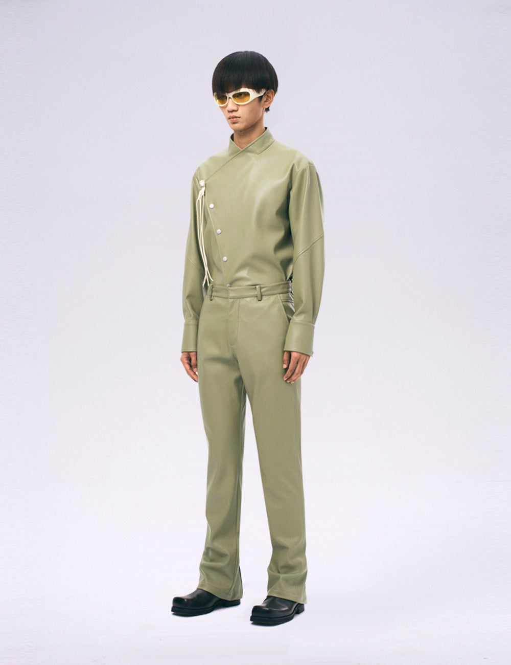 Xu Zhang Green Vegan Leather Shirt