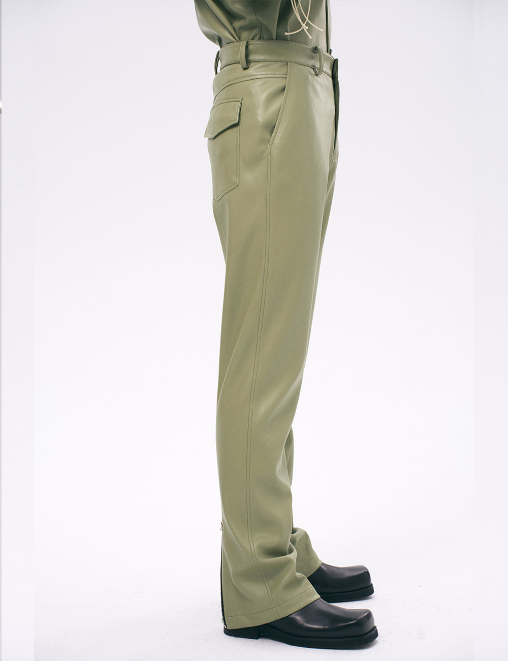 Xu Zhang Green Vegan Leather Trousers