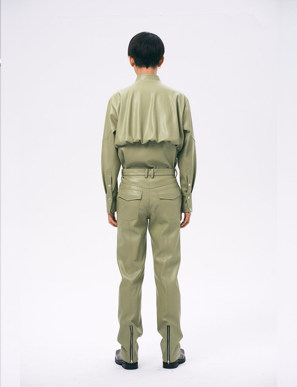 Xu Zhang Green Vegan Leather Trousers