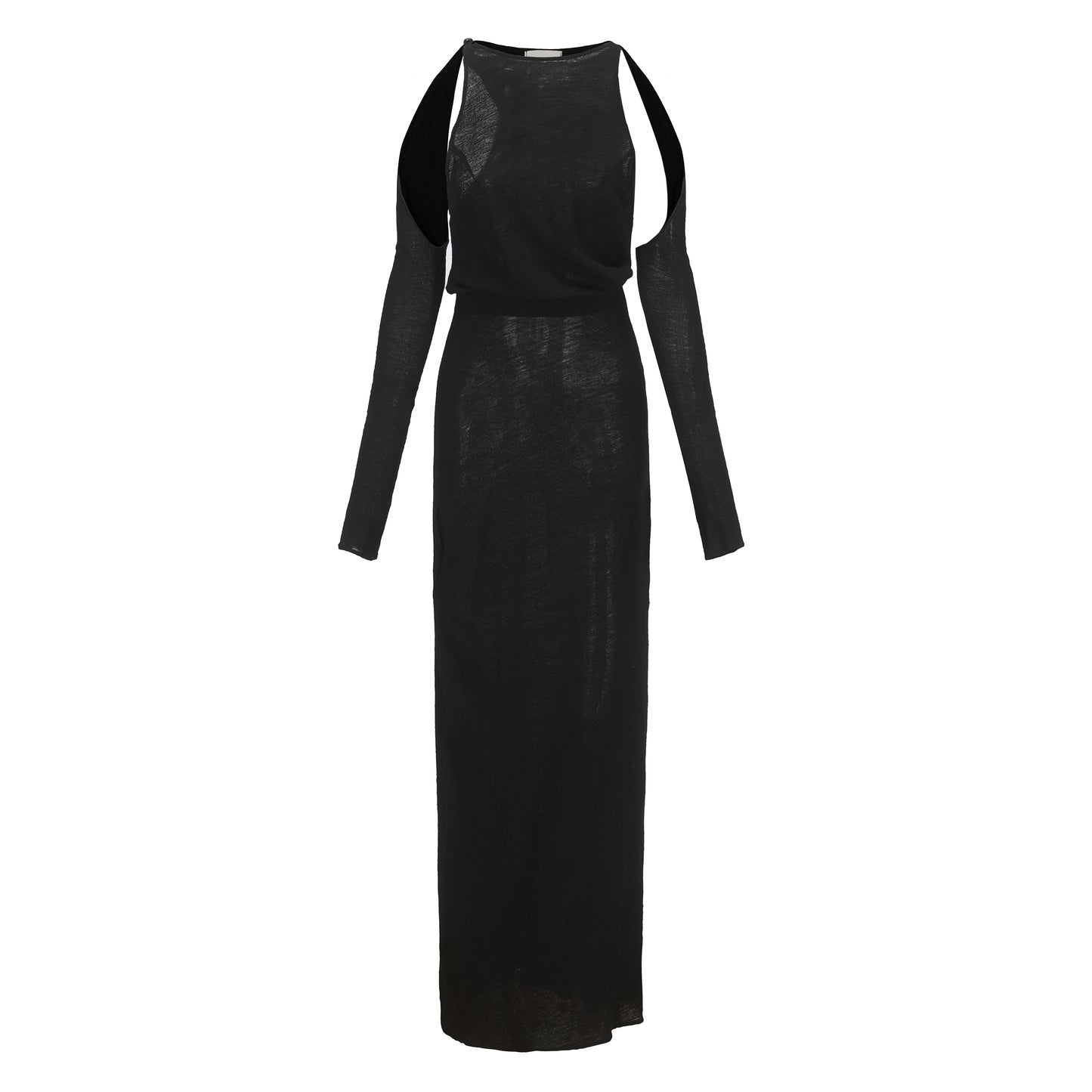 Ili Node Detachable Sleeve Off-Shoulder Wool Dress