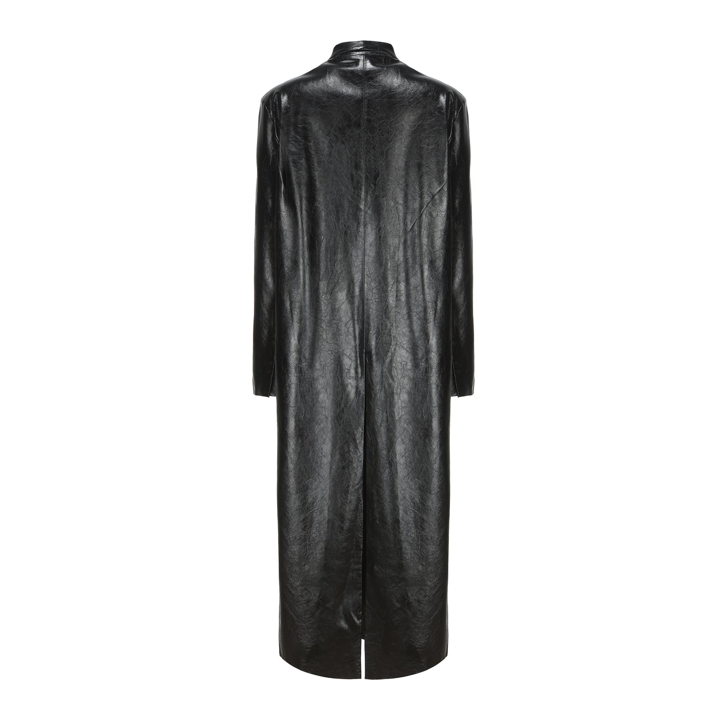 Ili Node Eco-waxed Leather Double Collar Suit Long Jacket