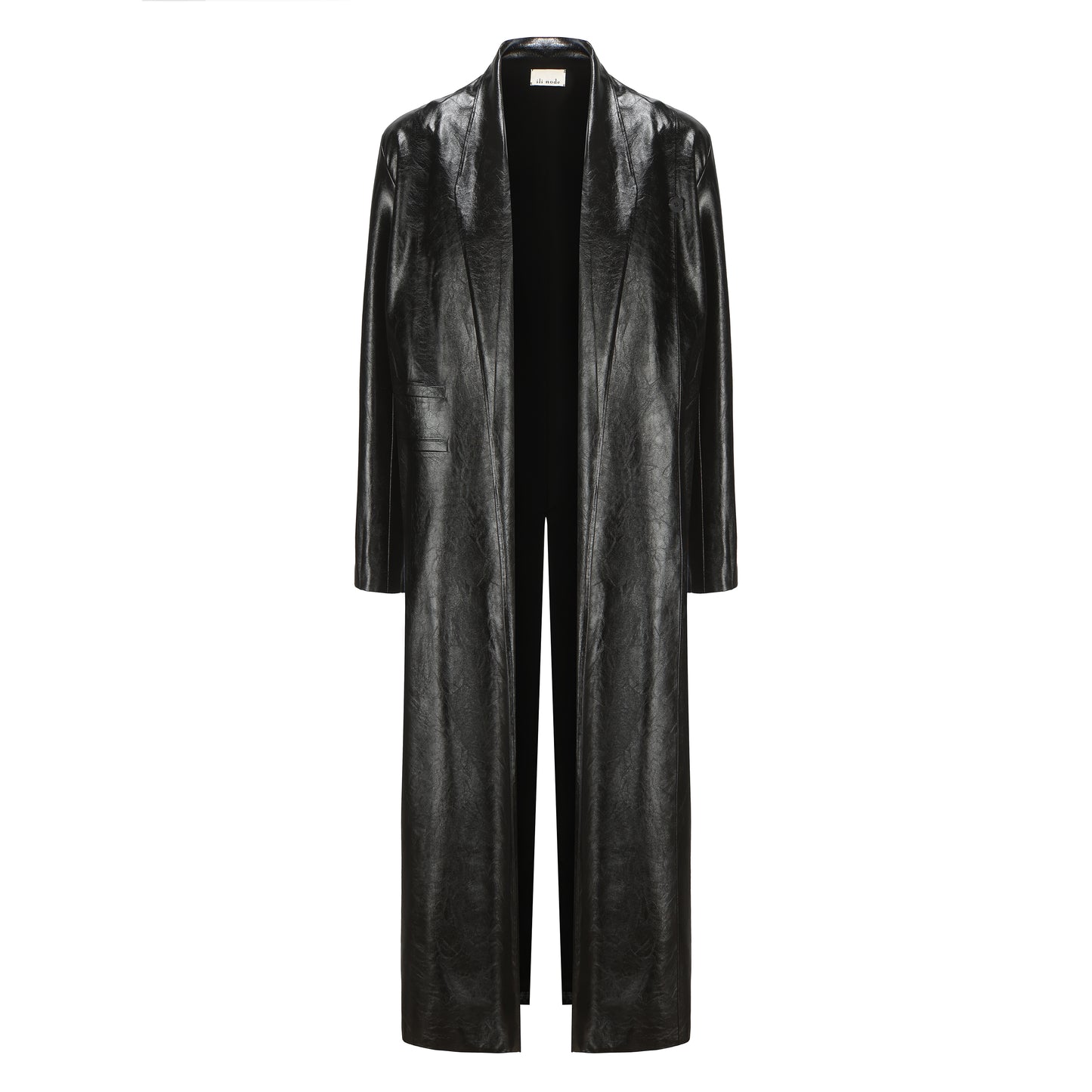 Ili Node Eco-waxed Leather Double Collar Suit Long Jacket