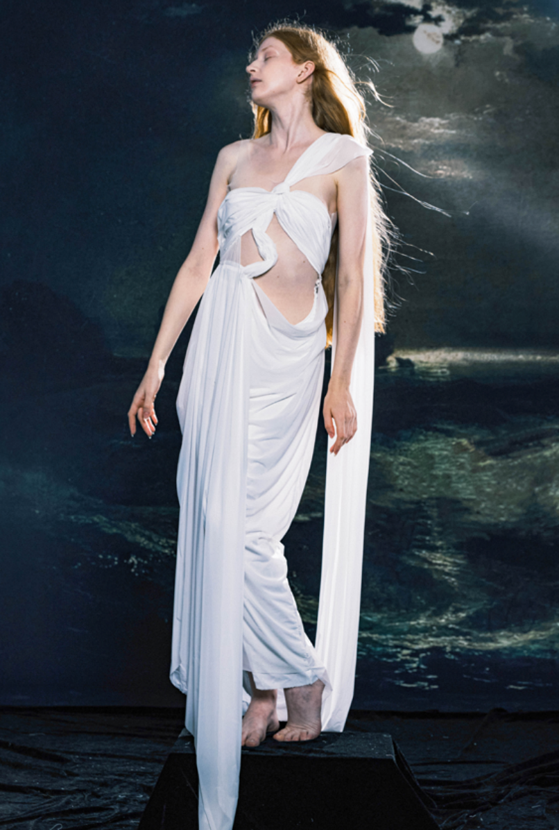 XQS White Draping Dress