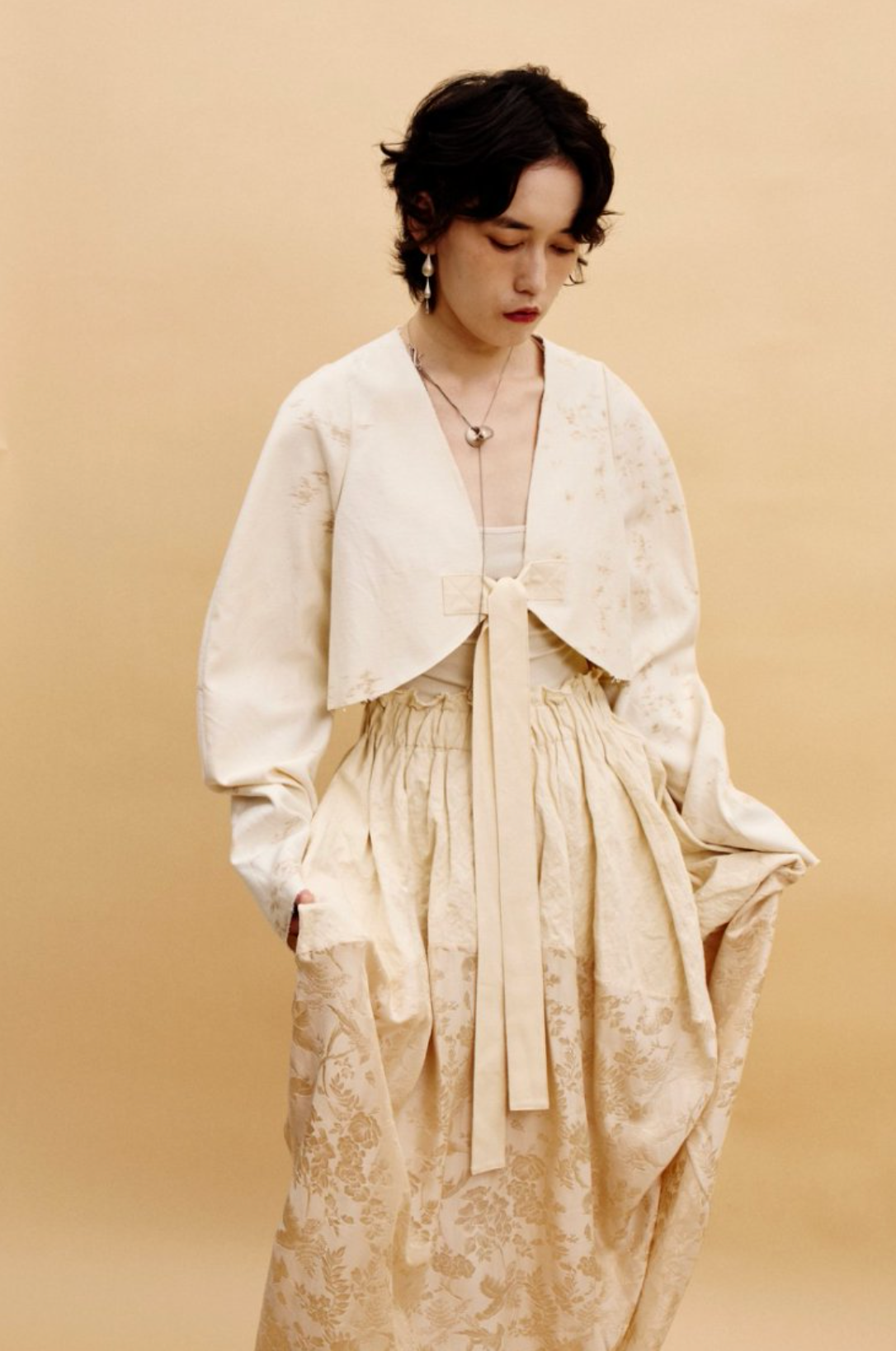 Jamproof Cream Jacquard Crop Jacket