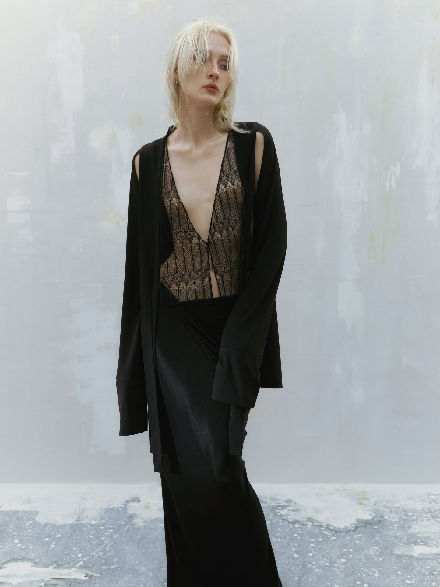 Ili Node SS24 Black Shirt with Lace Details