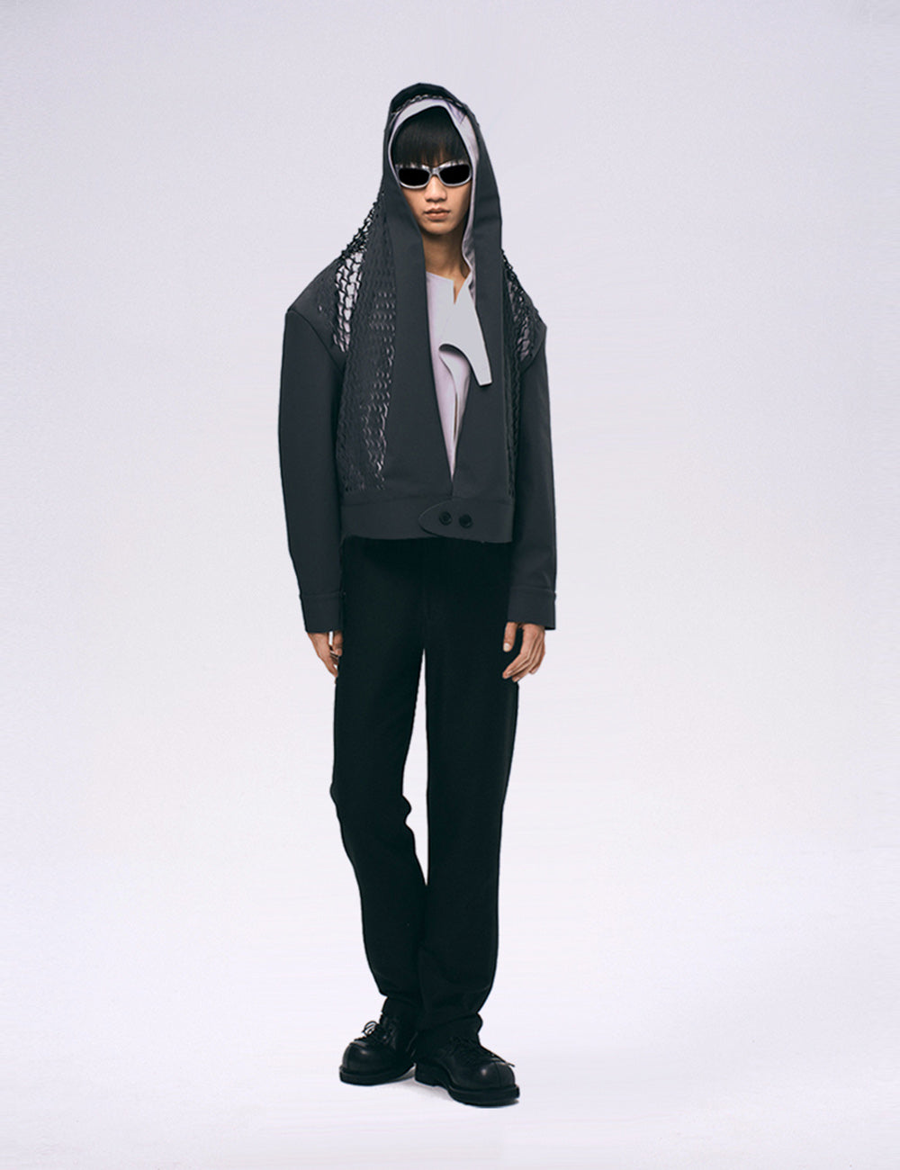 Xu Zhang Grey Laser Cut Hoodie Jacket
