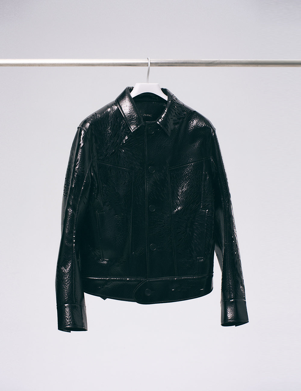 Xu Zhang Black Laser Cut Leather Jacket