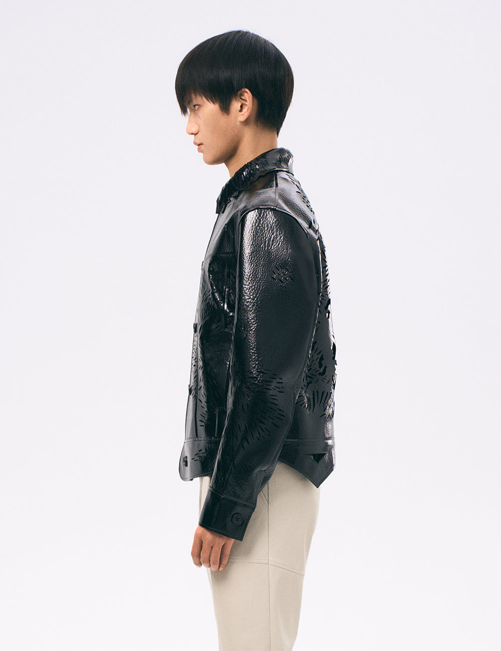 Xu Zhang Black Laser Cut Leather Jacket