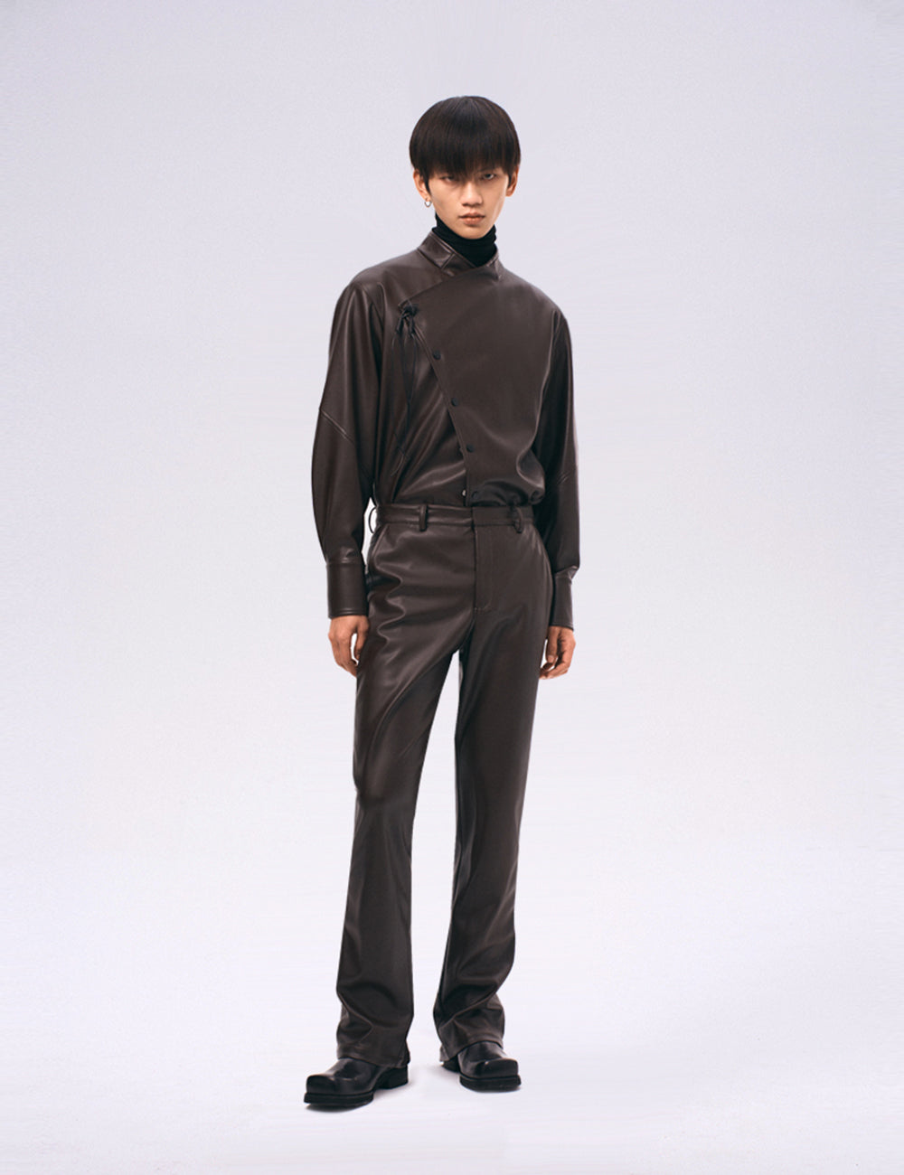 Xu Zhang Brown Vegan Leather Shirt