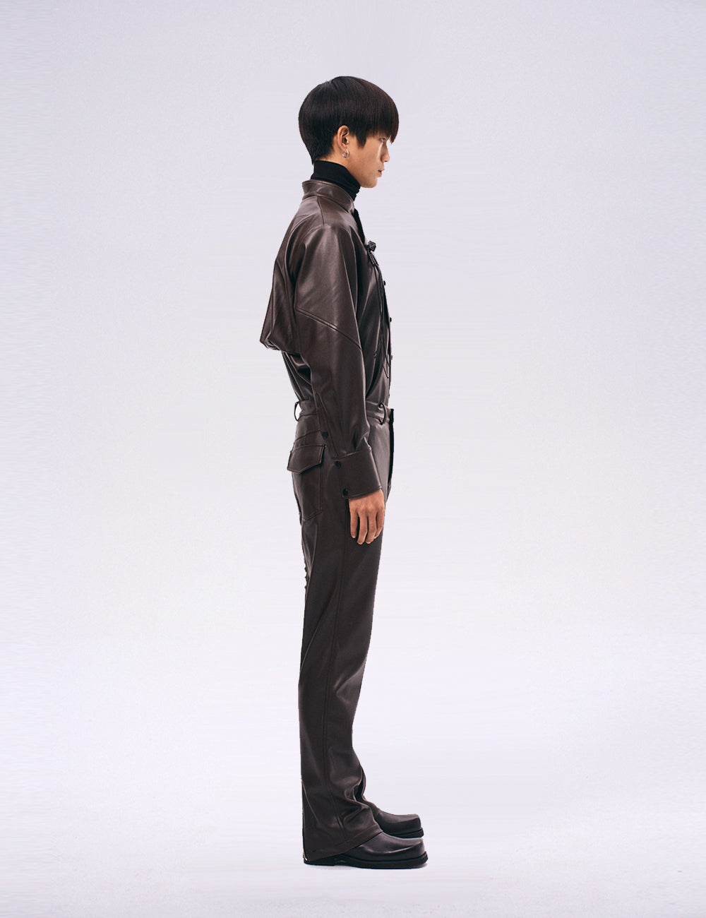 Xu Zhang Brown Vegan Leather Shirt