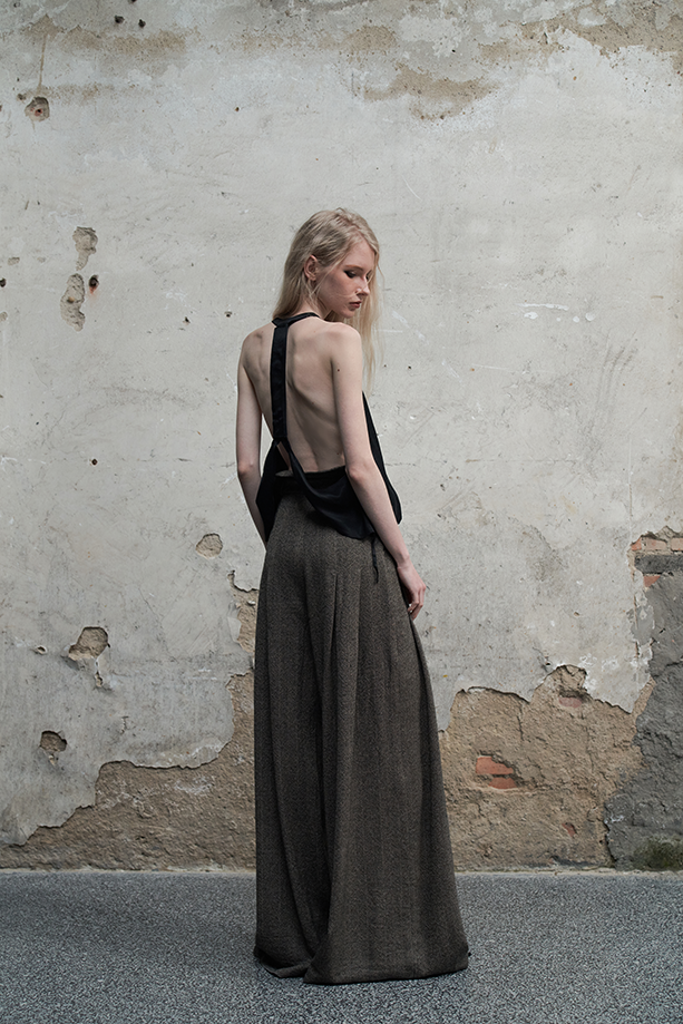 Ili Node Wool High Waist Wide Leg Trousers
