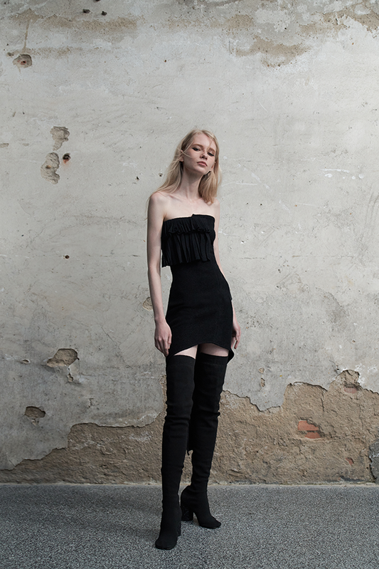 Ili Node Wool Slim Shaped Short Dress
