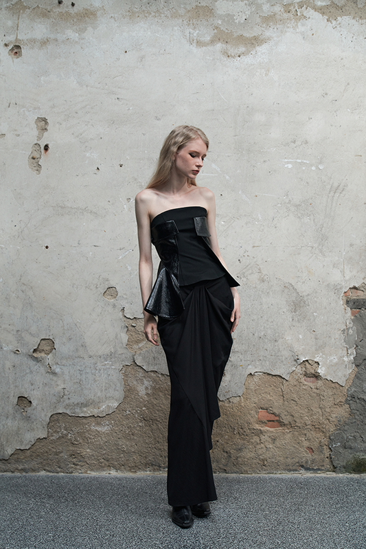 Ili Node Patchwork Leather Tube Top