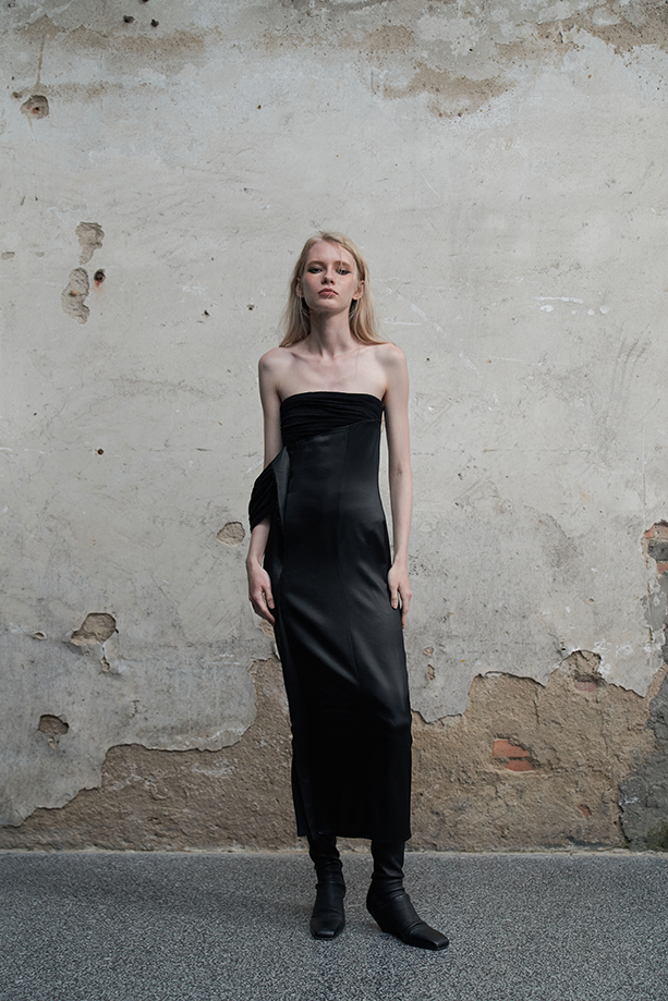 Ili Node Acetate Patchwork Tube Dress