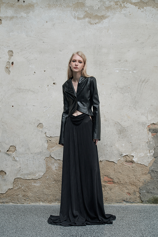 Ili Node Eco Leather Asymmetric Short Jacket