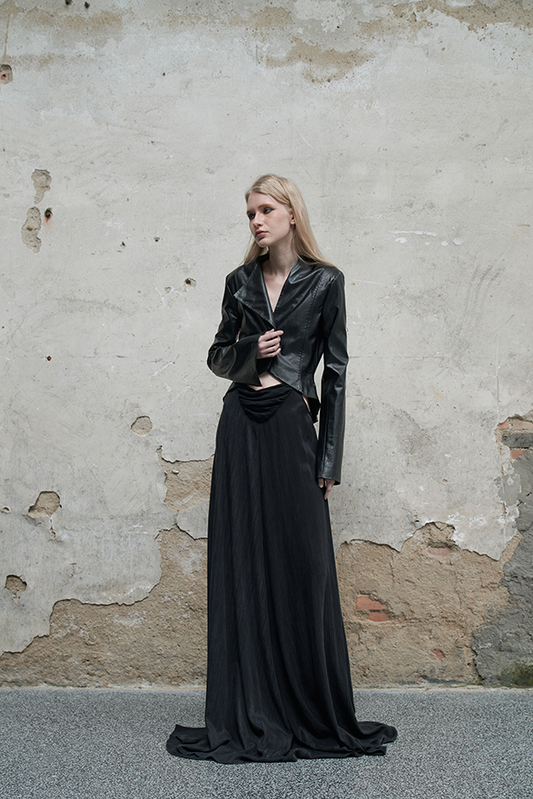 Ili Node Eco Leather Asymmetric Short Jacket
