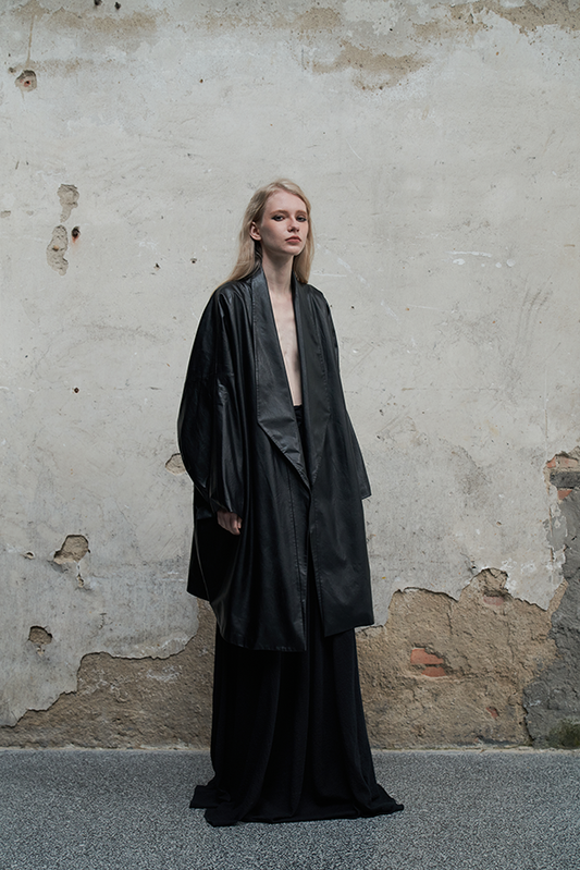 Ili Node Wool Umbrella Skirt with Strips