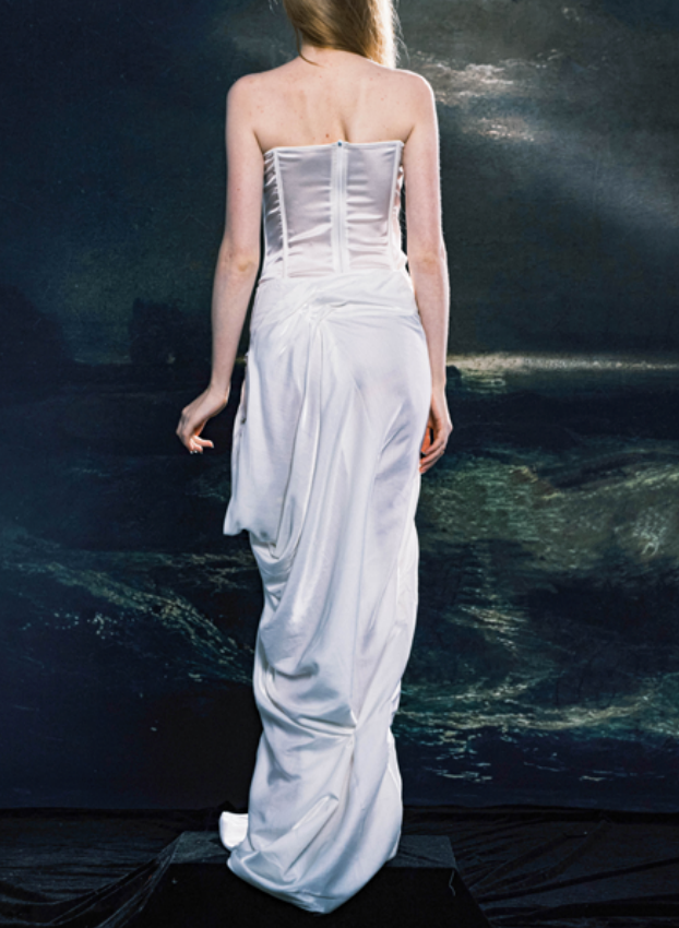XQS White Silk Corset