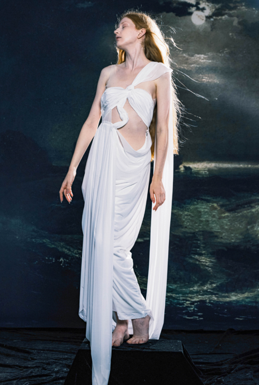 XQS White Draping Dress