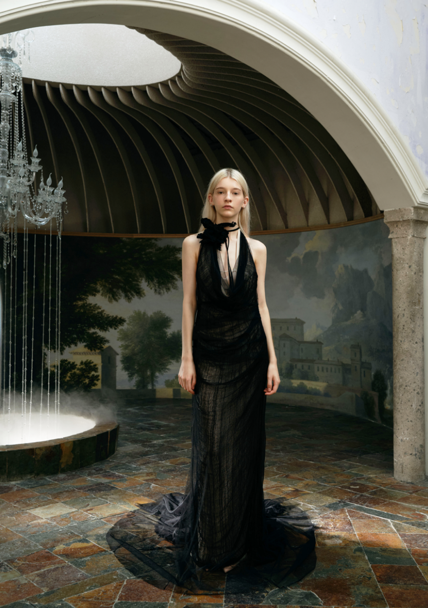 Xiangqiao Sheng SS24 Black Dress with Flower