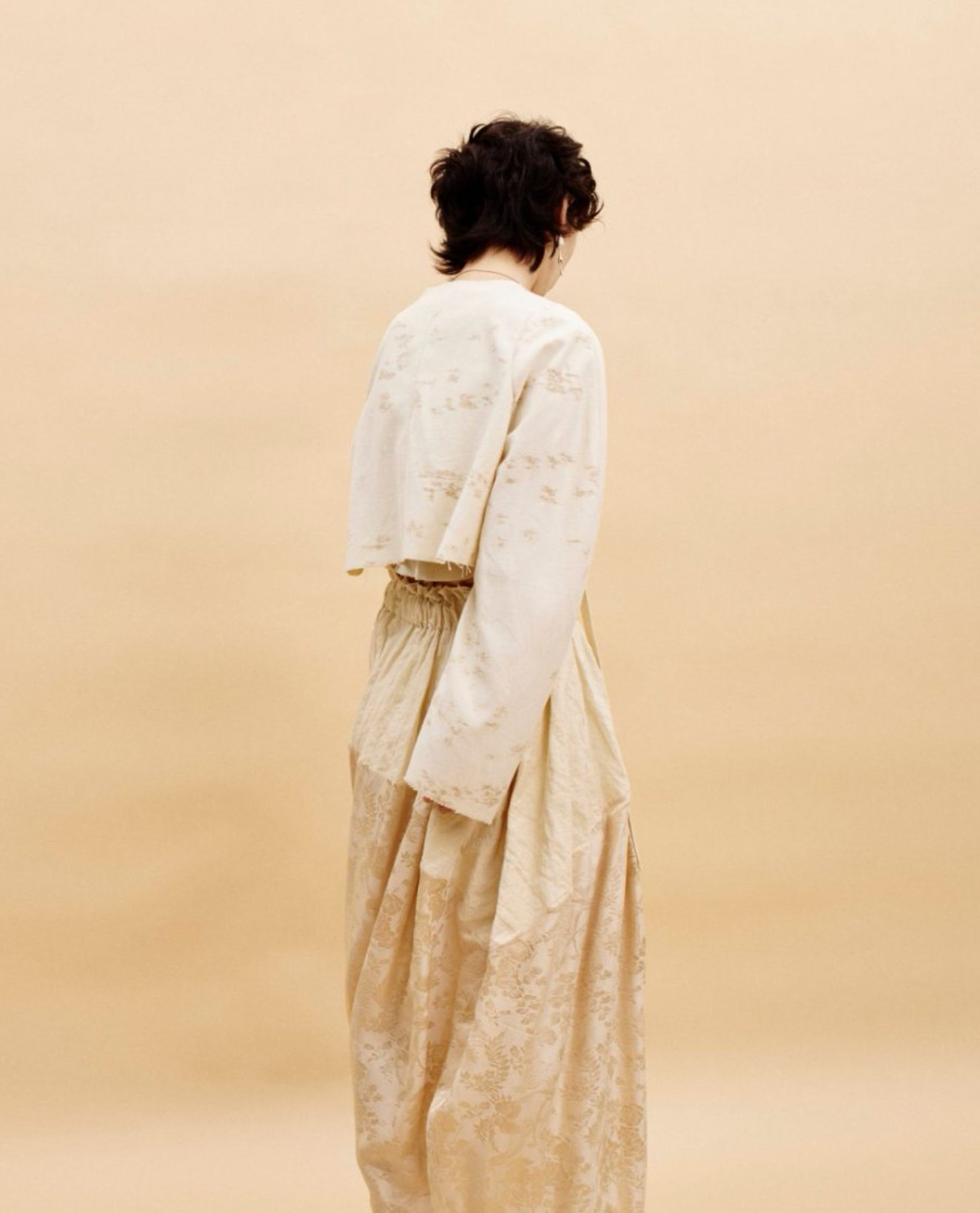 Jamproof Cream Jacquard Crop Jacket